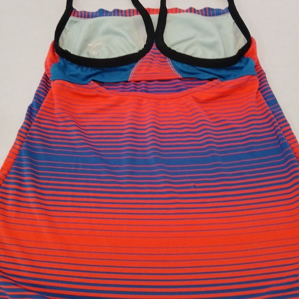 Nike Racerback Tankini Swimsuit TOP ONLY Vibrant Orange/Blue Stripped Sz-Small - Picture 12 of 16